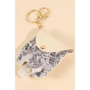 New CITY Genuine Leather Gray Snakeskin Embossed Hand Sanitizer Keychain holder
